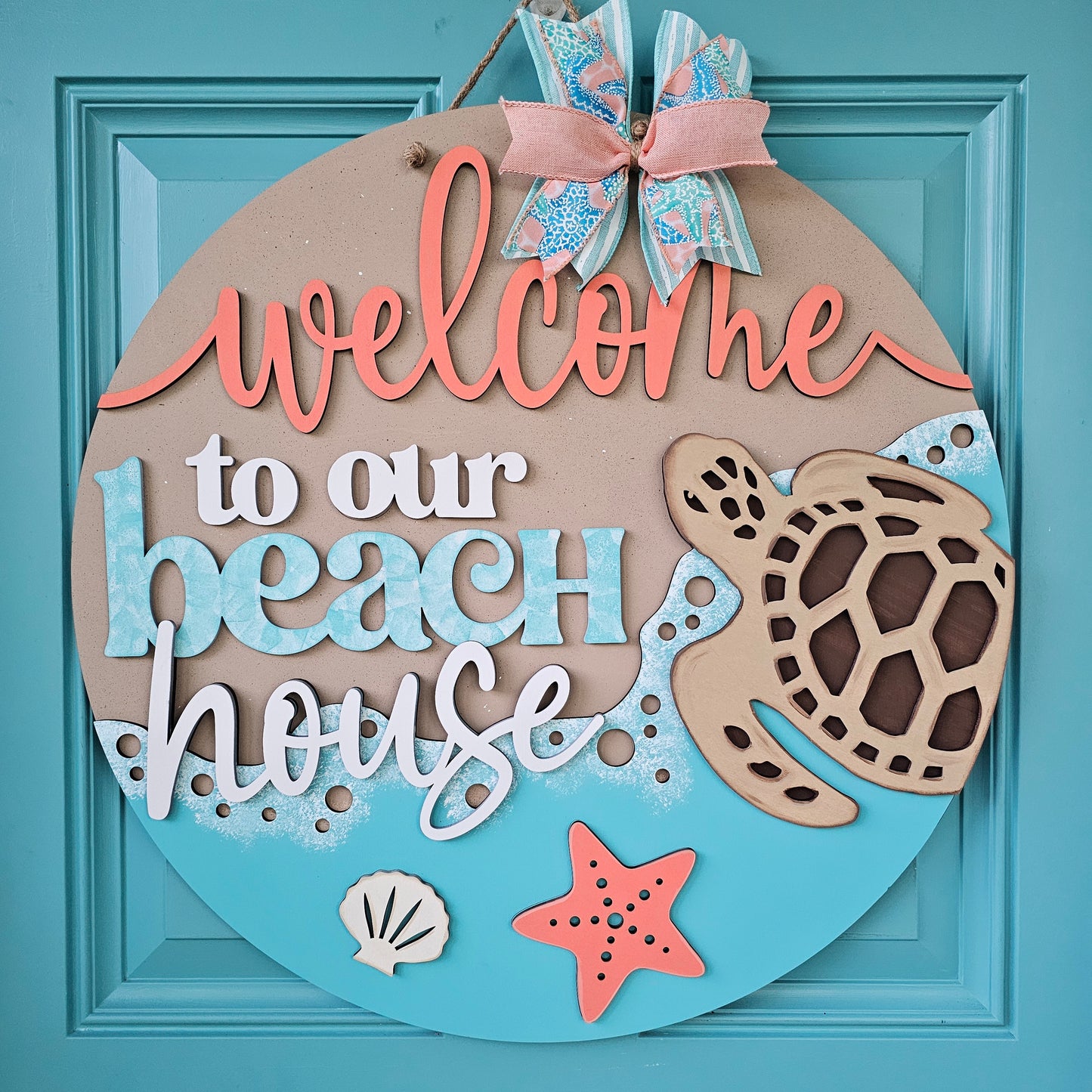Welcome to our Beach House Turtle Door Hanger