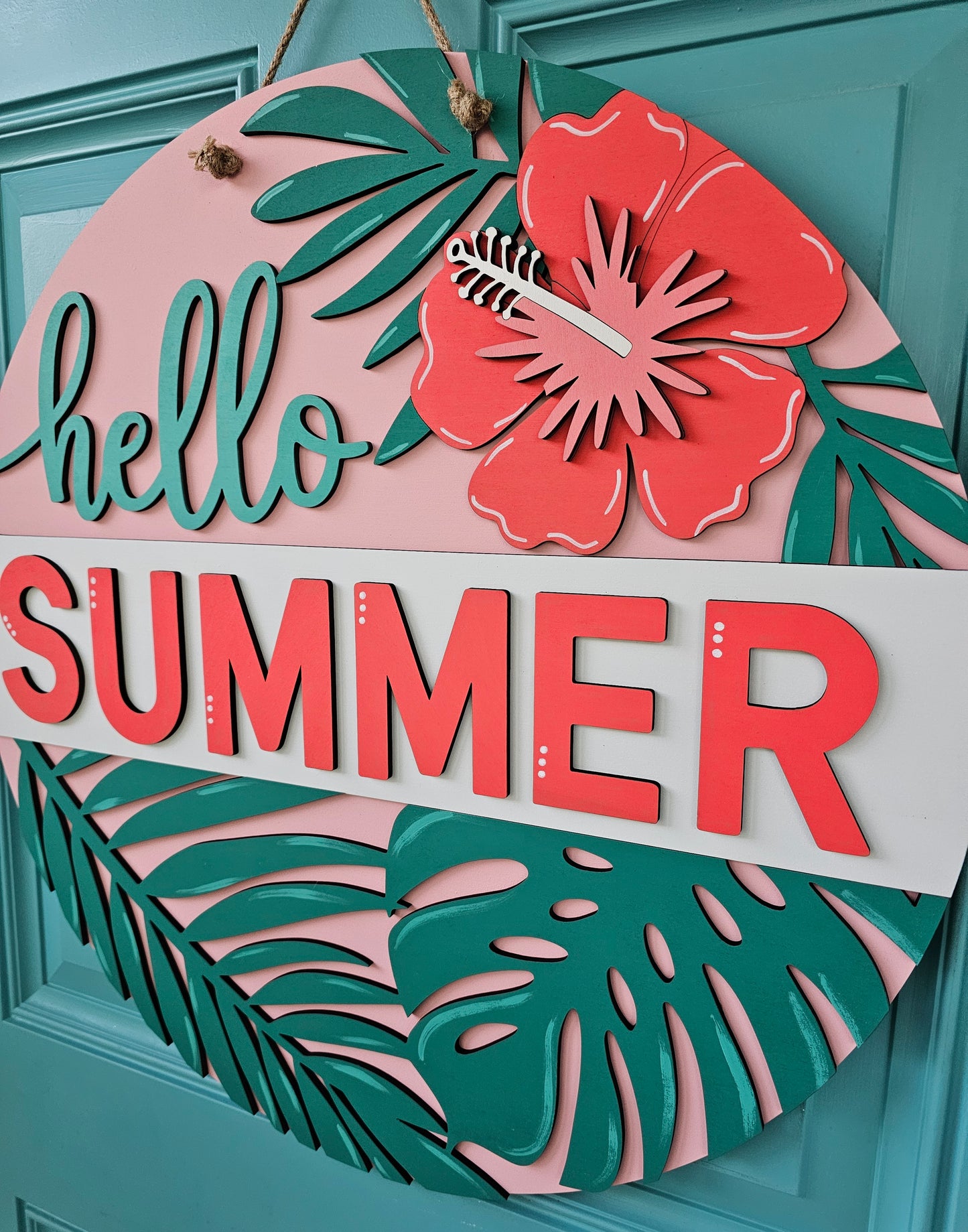 Hello Summer Monstera Leaf Door Hanger