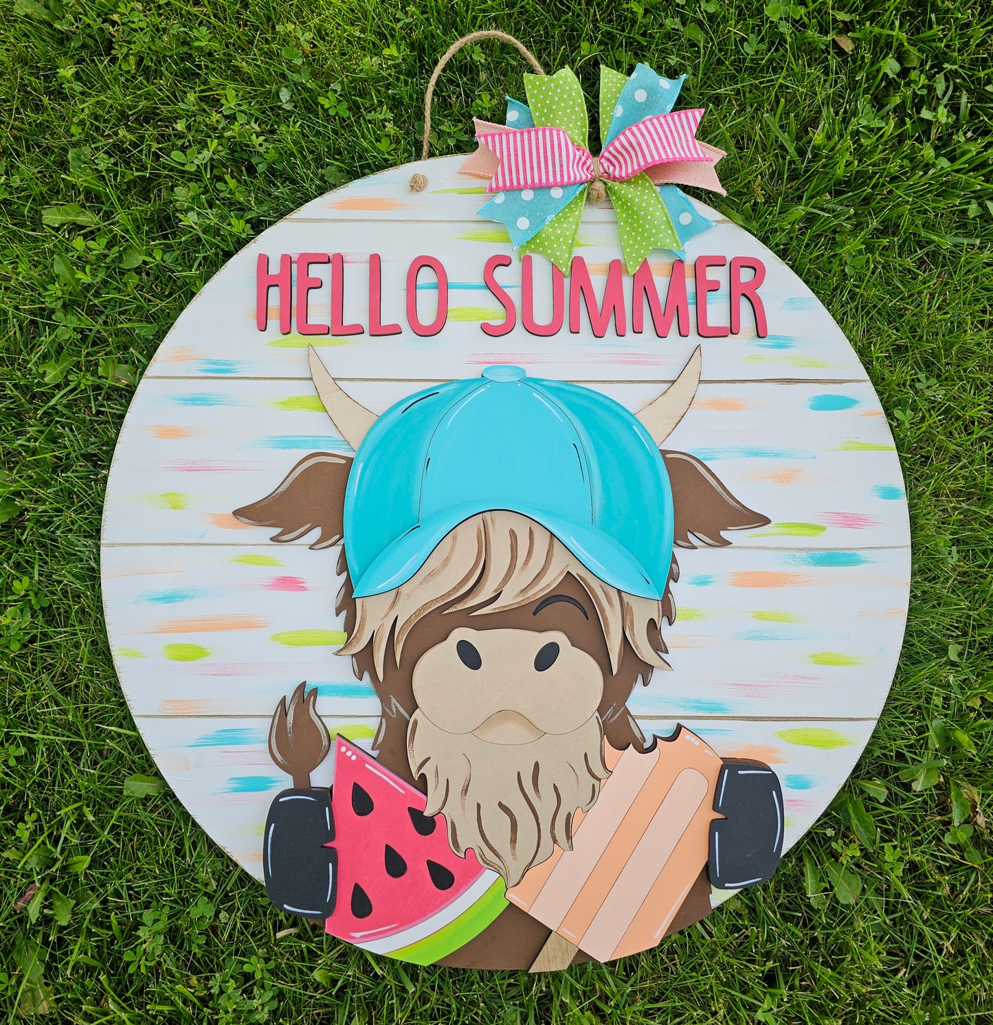 Summer Highland Cow Door Hanger