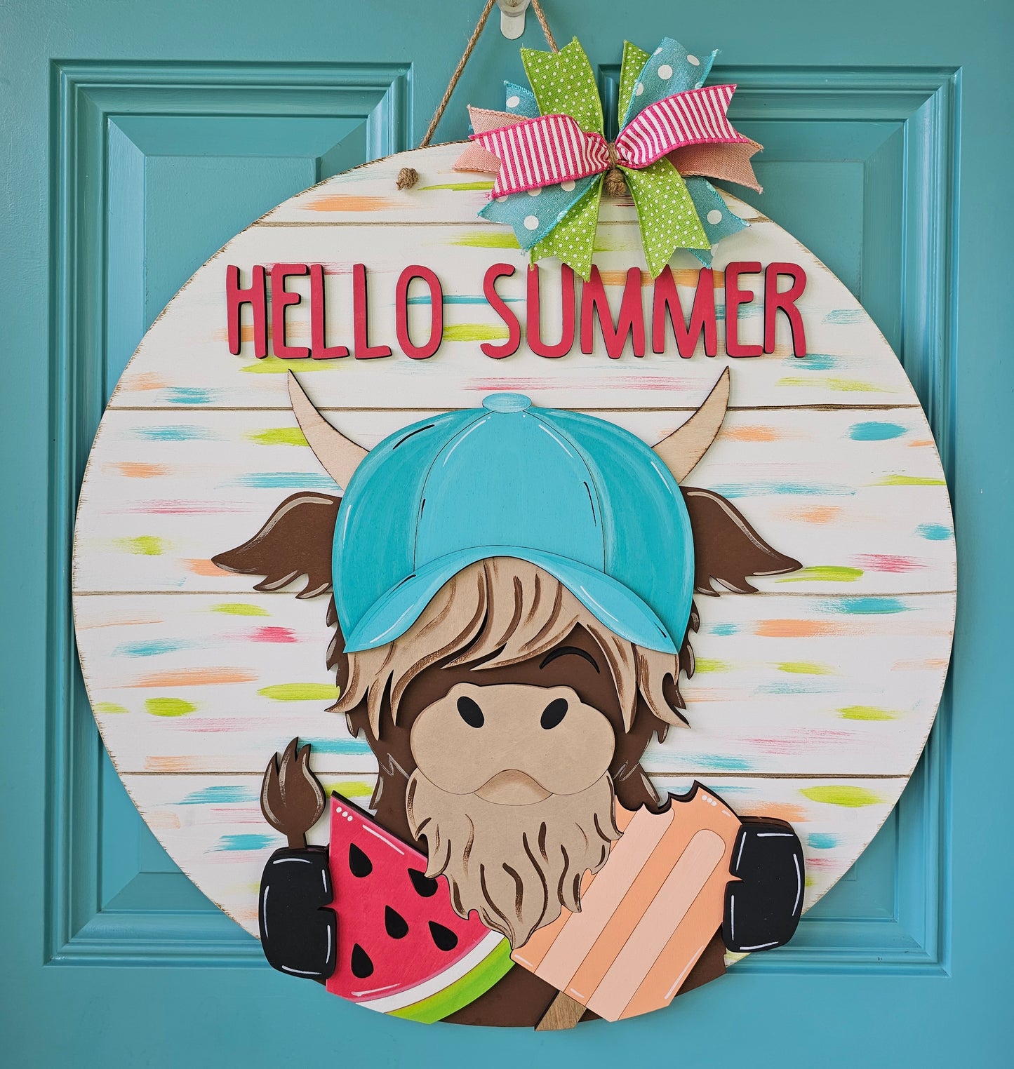 Summer Highland Cow Door Hanger