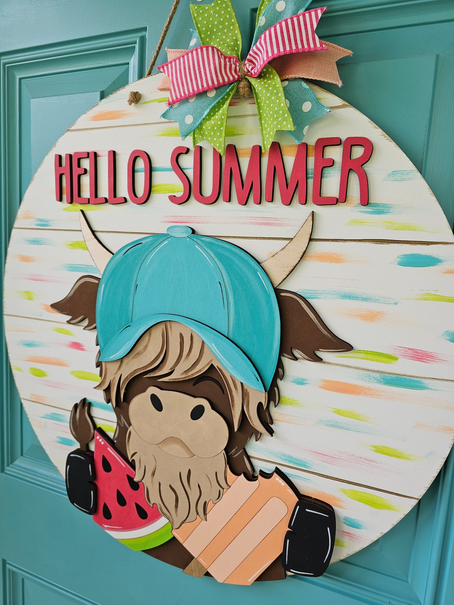 Summer Highland Cow Door Hanger