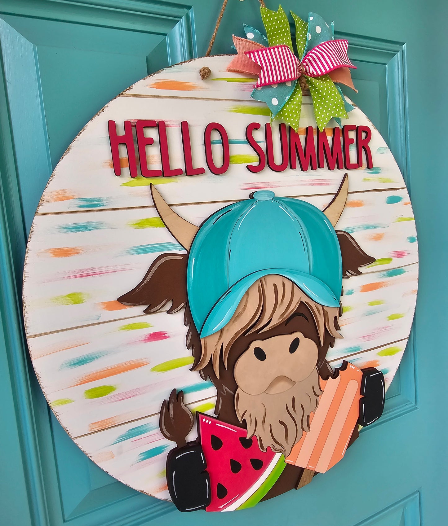 Summer Highland Cow Door Hanger