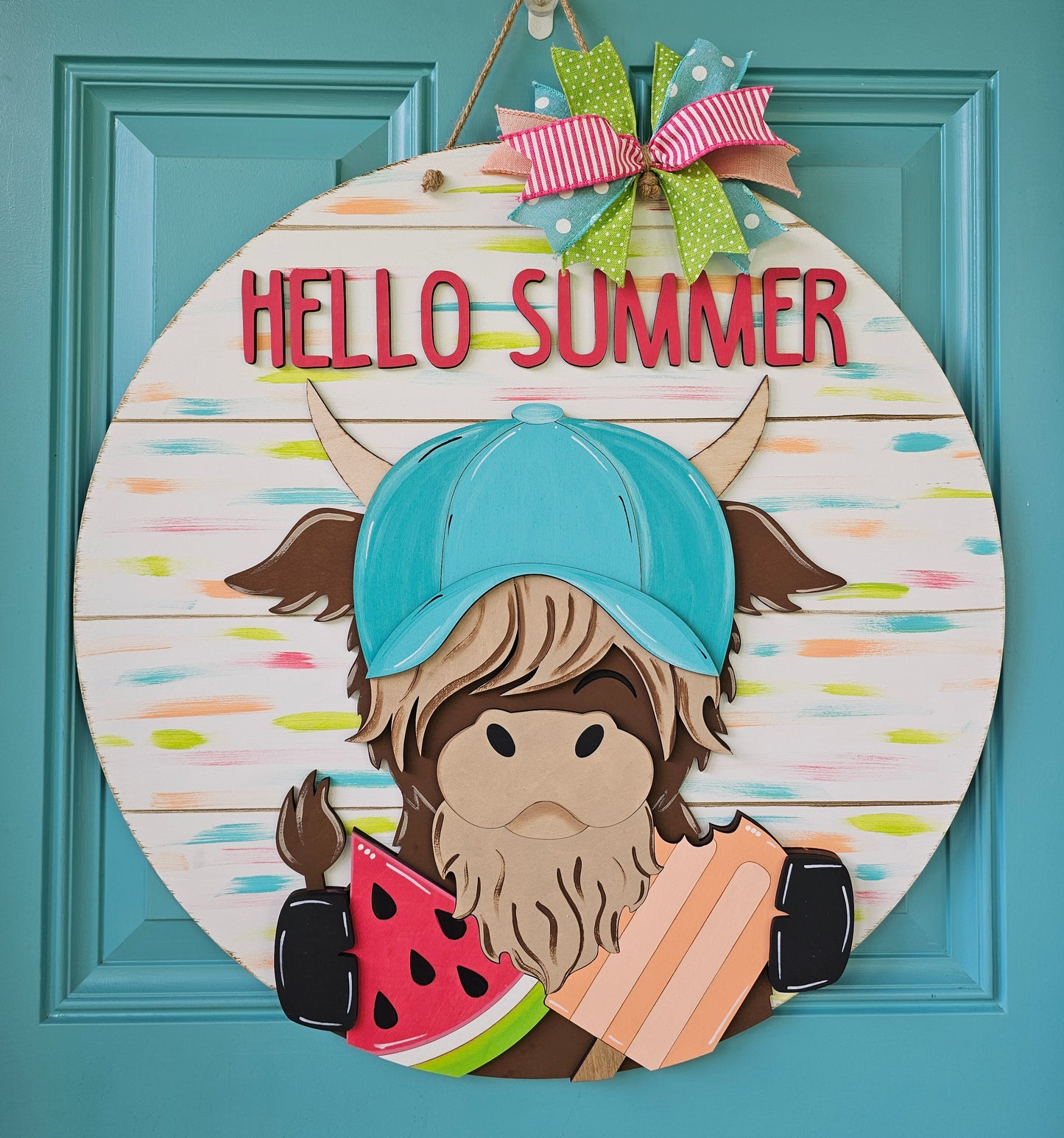Summer Highland Cow Door Hanger
