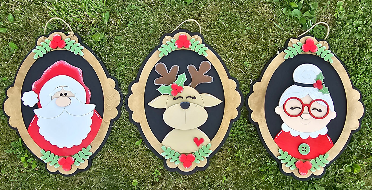 Christmas Portrait Door Hangers (Santa, Reindeer & Mrs. Claus)