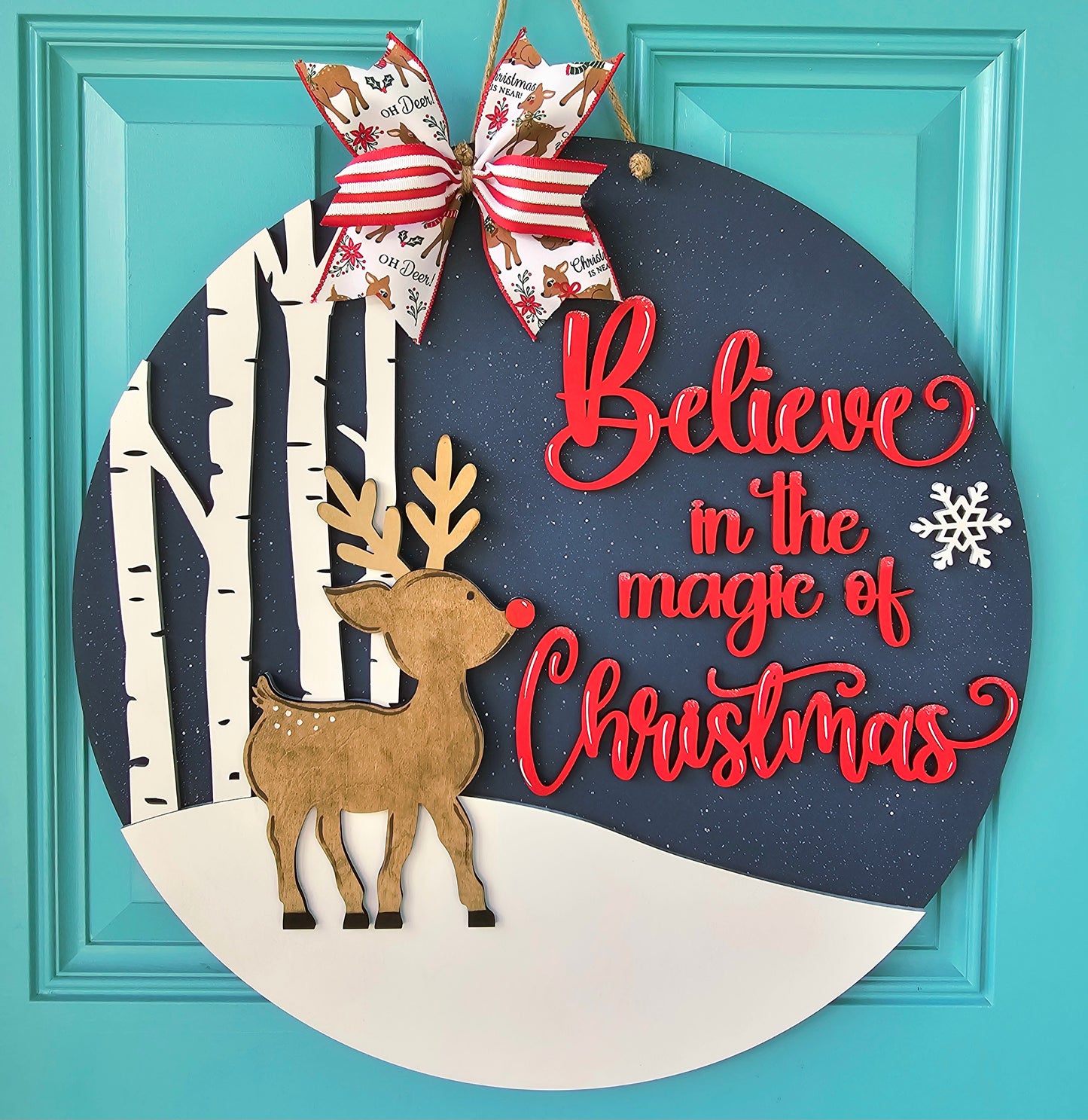 Believe in the Magic of Christmas Rudolph Door Hanger