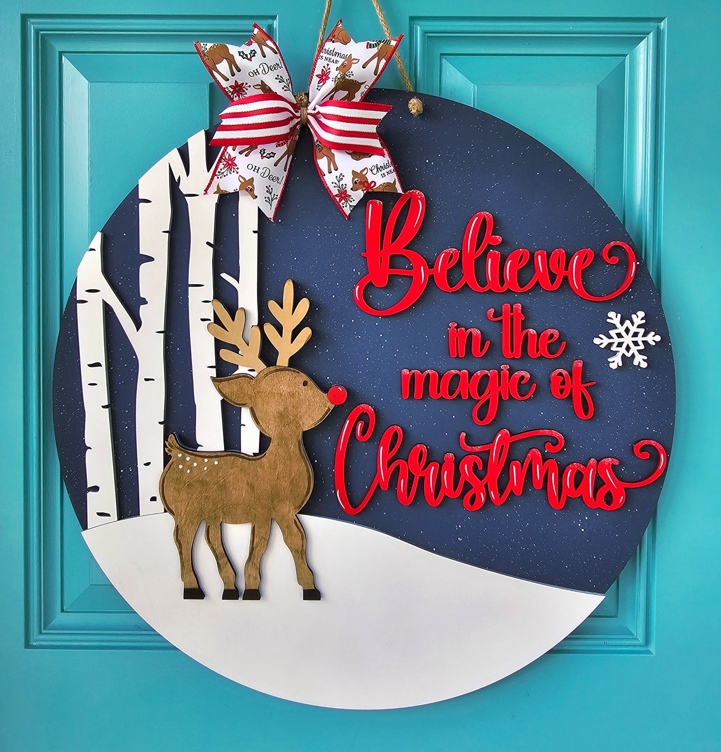 Believe in the Magic of Christmas Rudolph Door Hanger