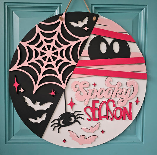 Spooky Season Mummy & Spider Door Hanger