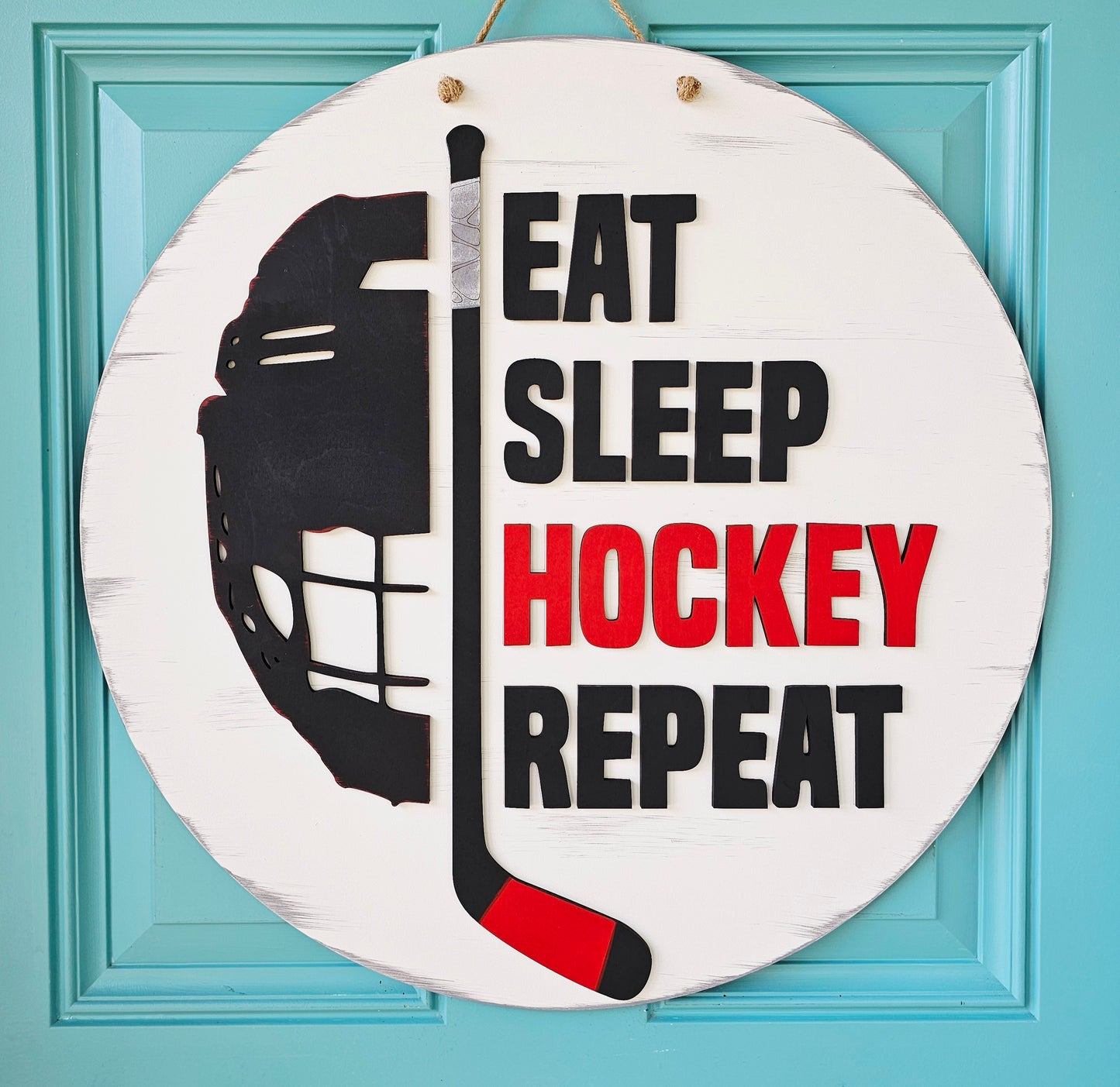 Eat Sleep Hockey Repeat Door Hanger