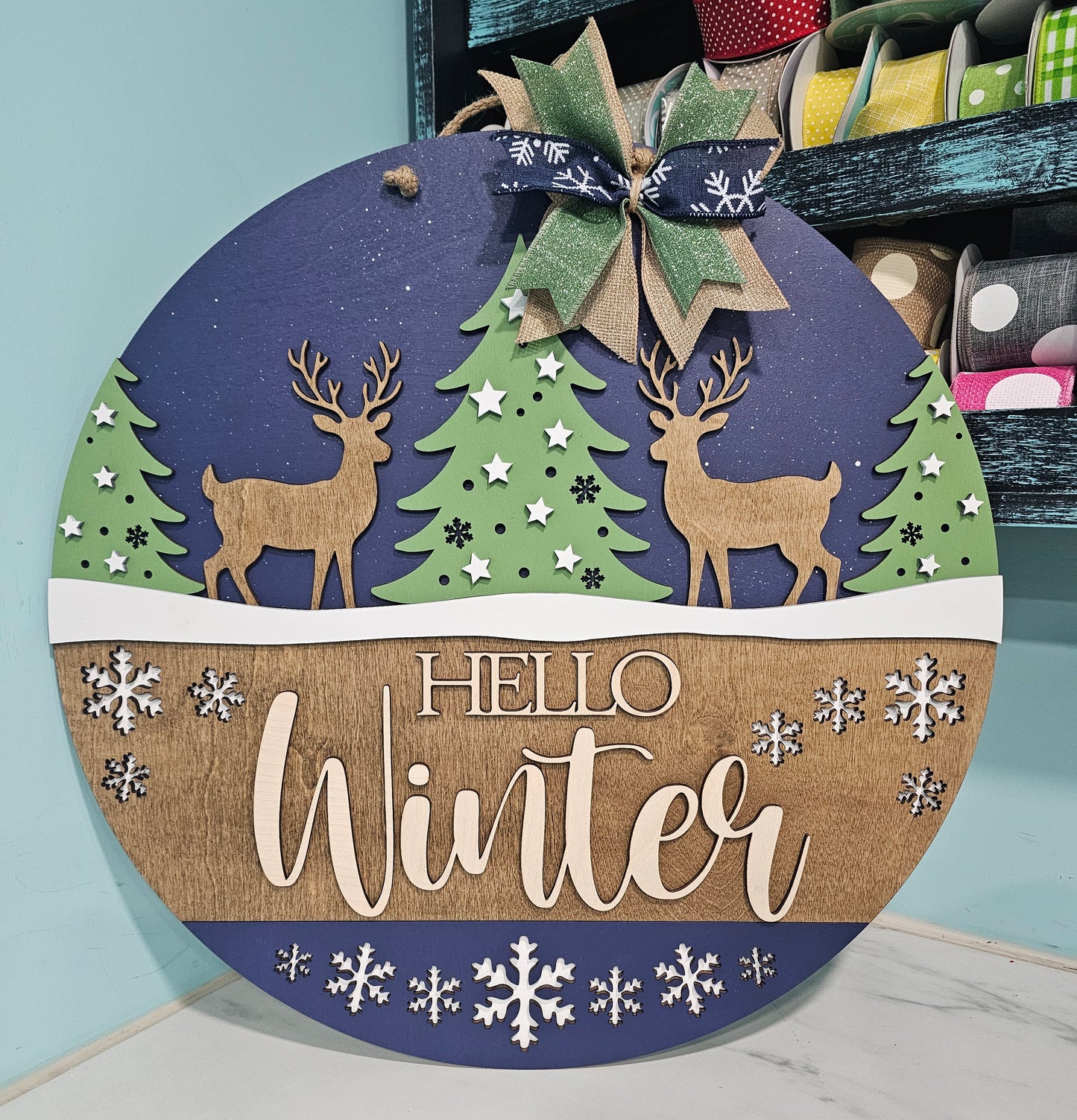 Hello Winter Deer Door Hanger