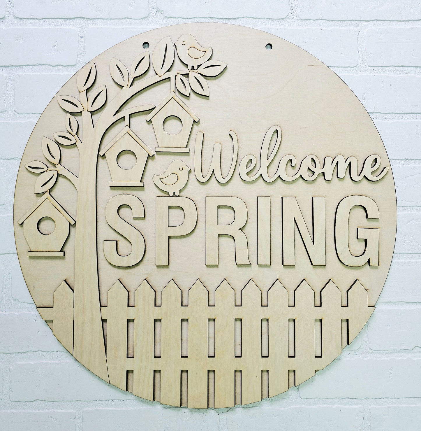 Welcome Spring Birdhouse Door Hanger