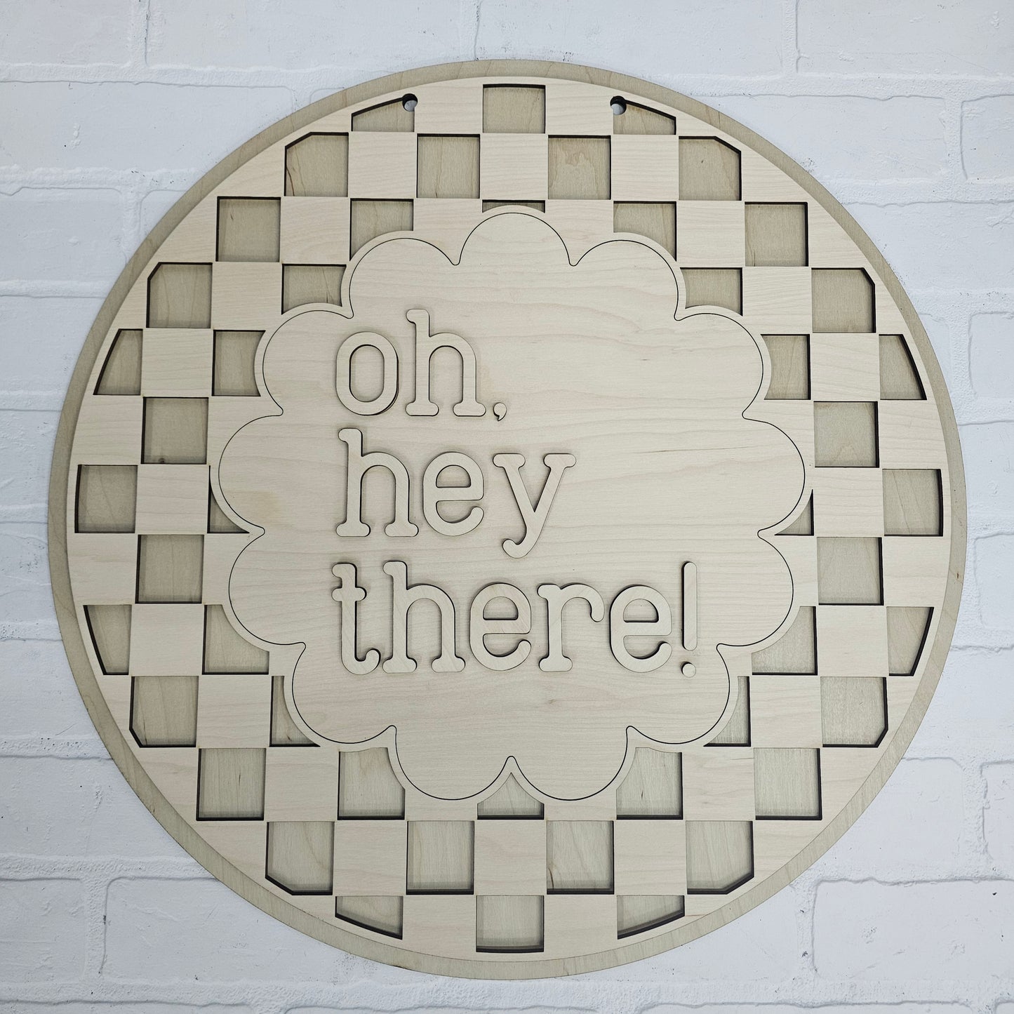 Oh, Hey There Checkered Door Hanger