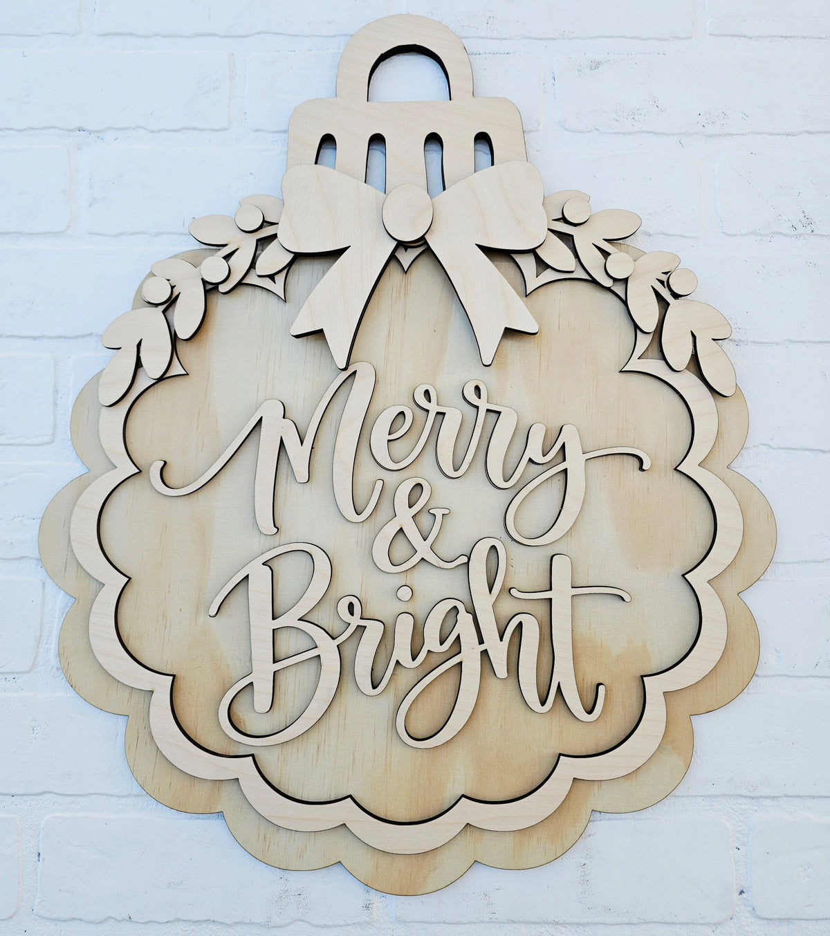 Merry & Bright Scalloped Ornament Door Hanger