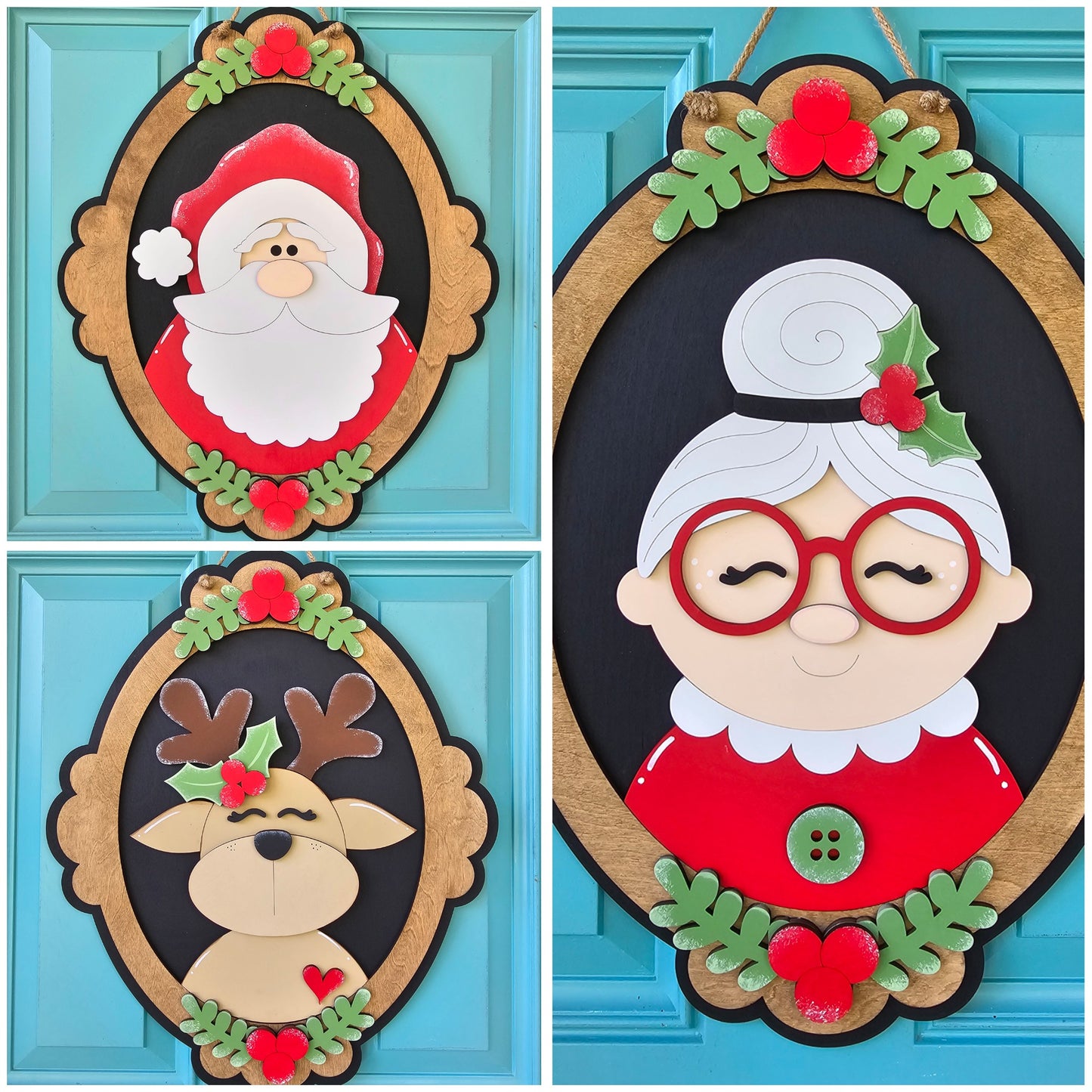 Christmas Portrait Door Hangers (Santa, Reindeer & Mrs. Claus)