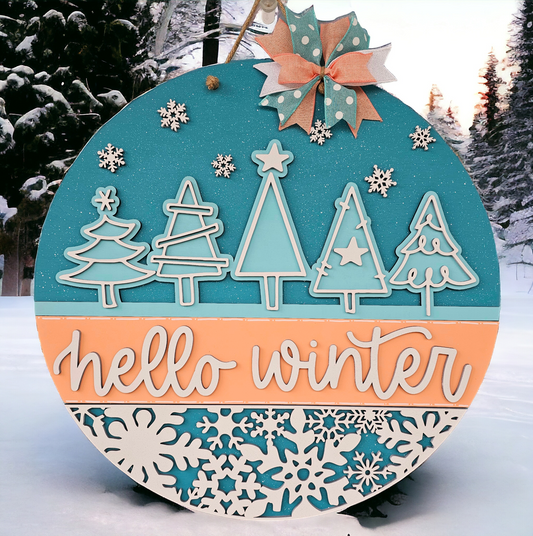 Hello Winter Tree/Snowflake Door Hanger