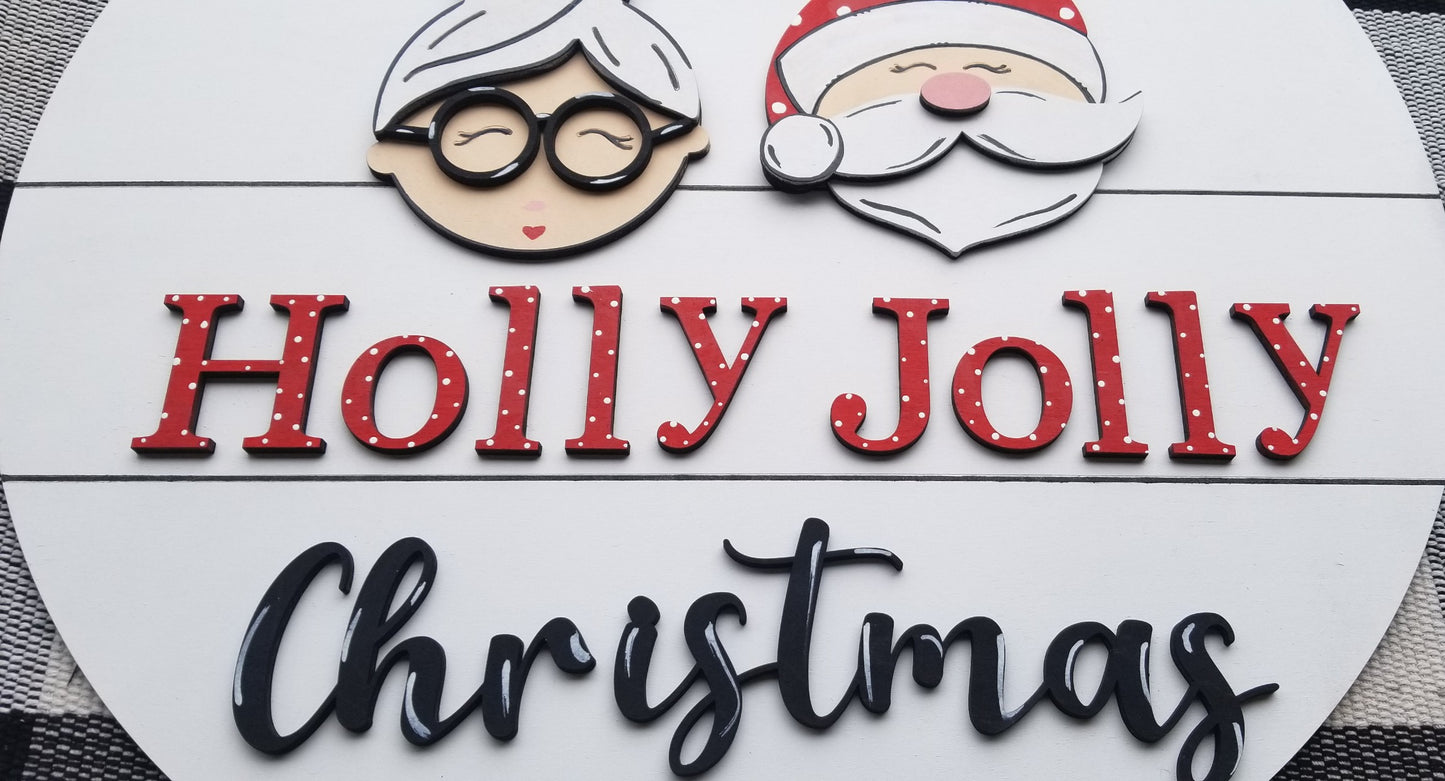 Holly Jolly Santa & Mrs. Claus Christmas Door Hanger