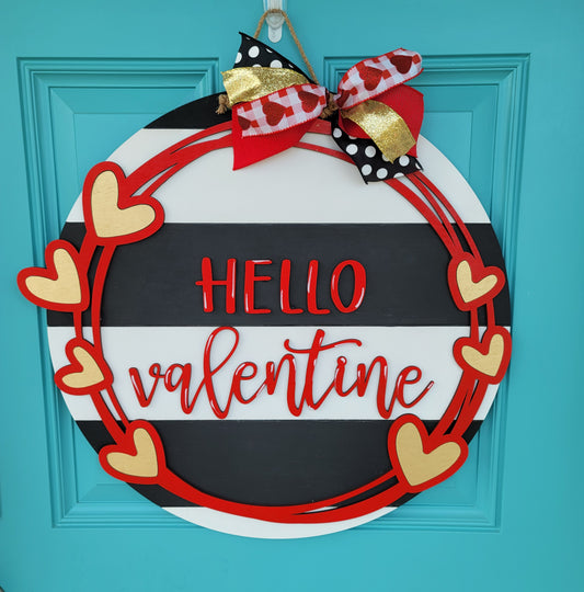 Hello Valentine Striped Door Hanger