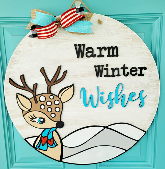 Warm Winter Wishes Deer Door Hanger