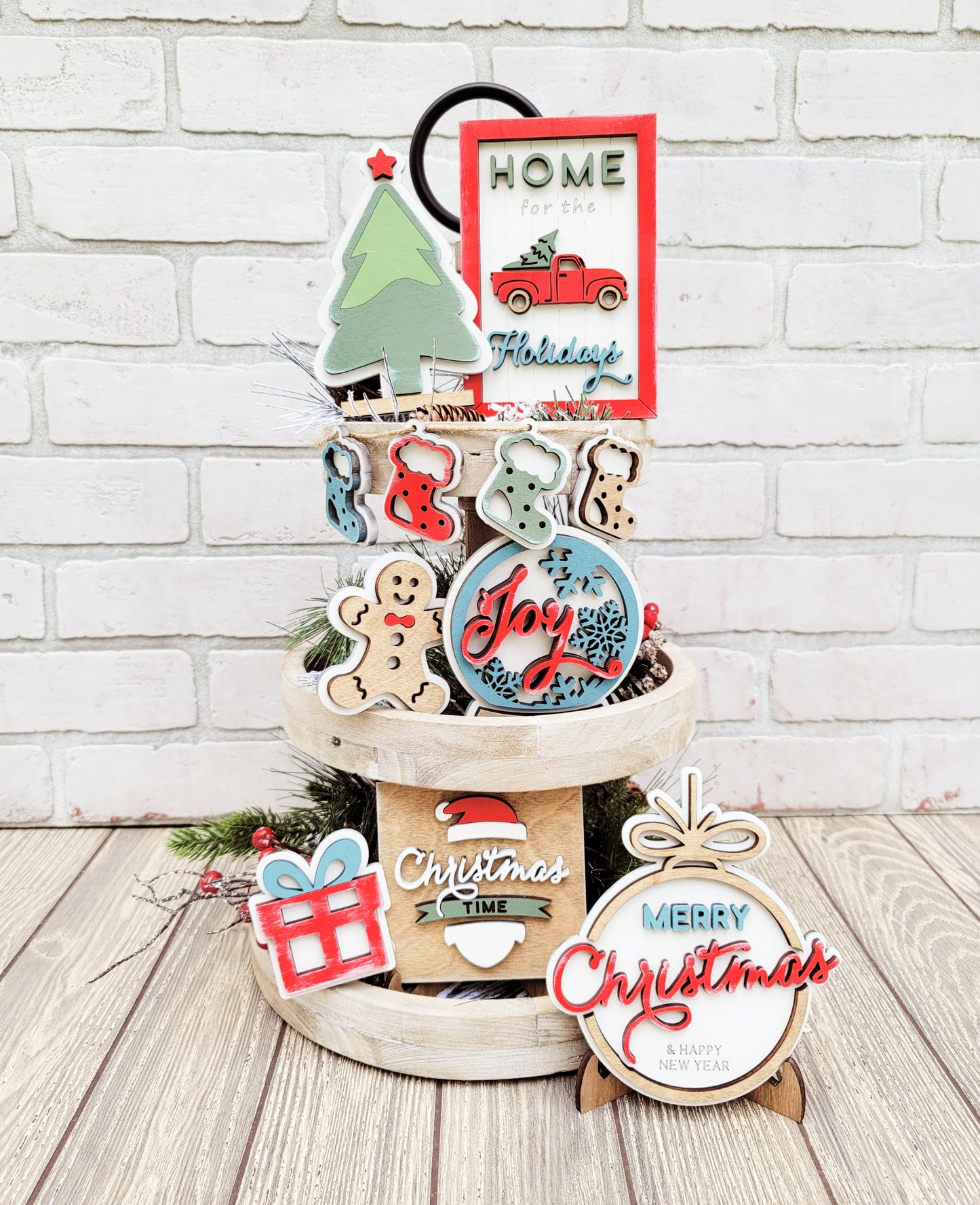 Vintage Christmas Tiered Tray Set