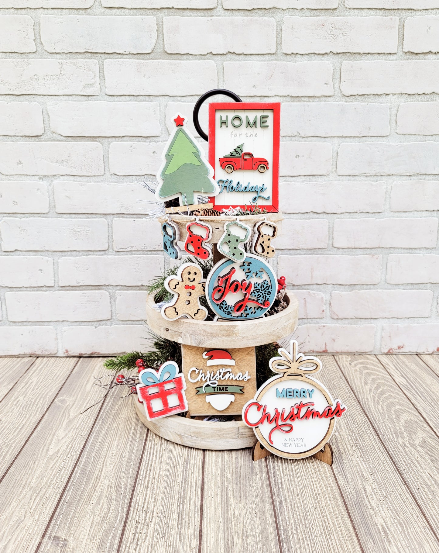 Vintage Christmas Tiered Tray Set