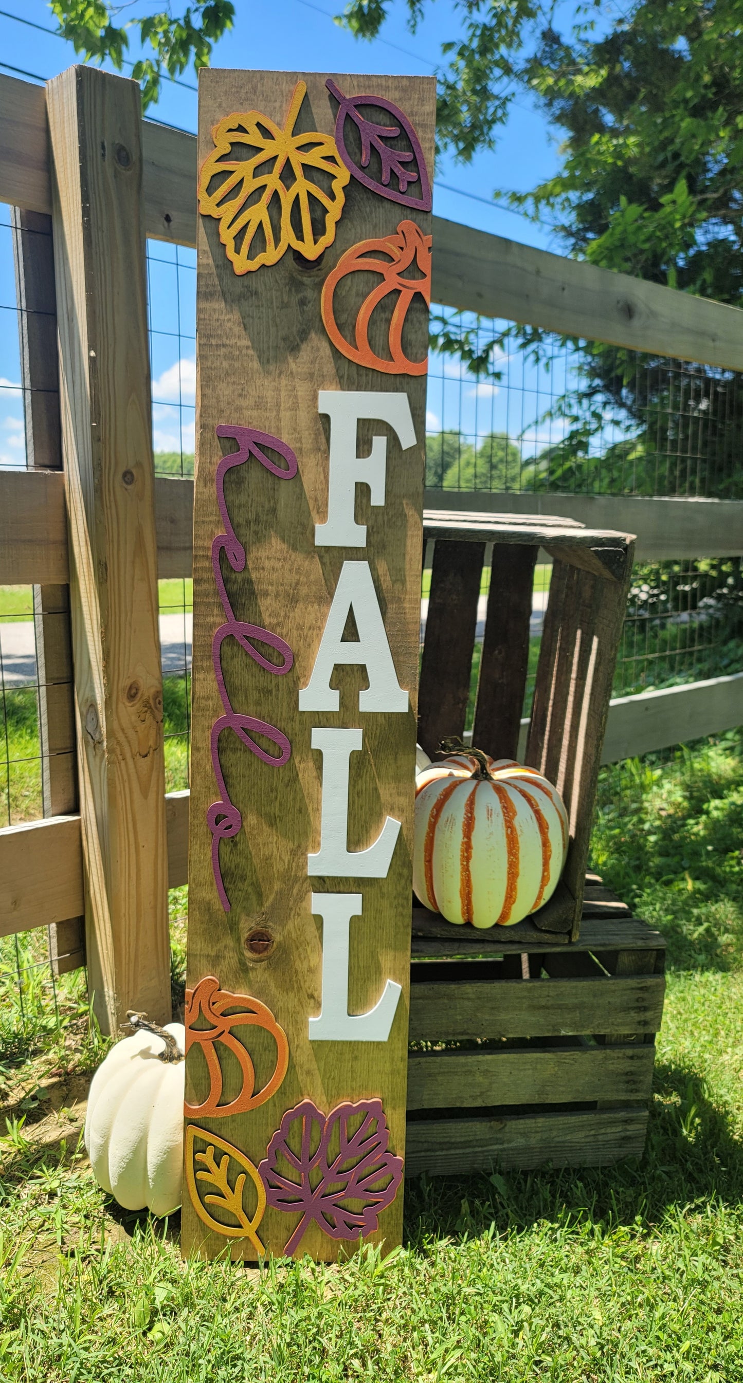 Hello Fall Pumpkin & Leaves Porch Leaner