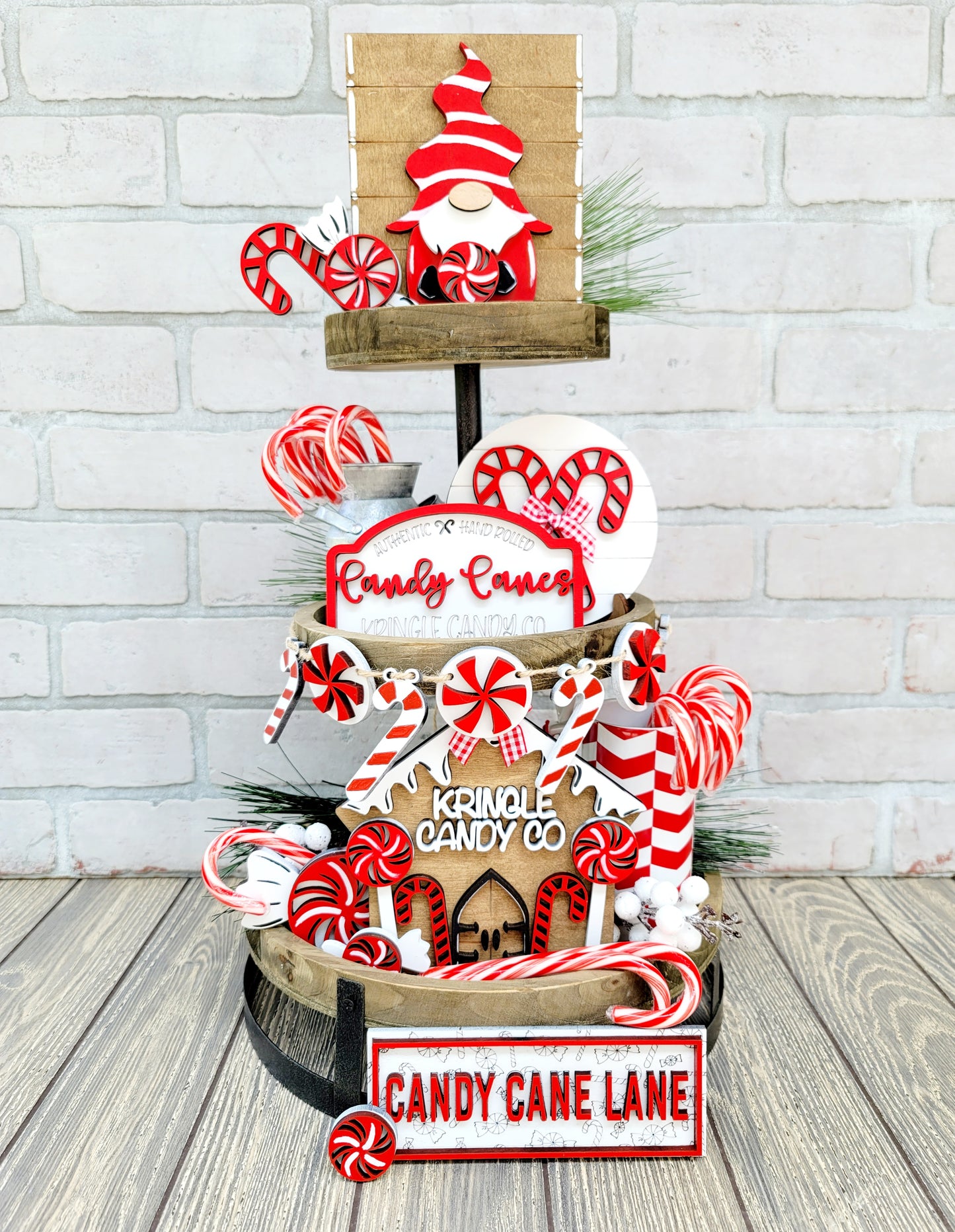 Candy Cane Tiered Tray Set