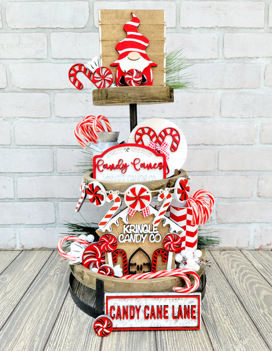 Candy Cane Tiered Tray Set