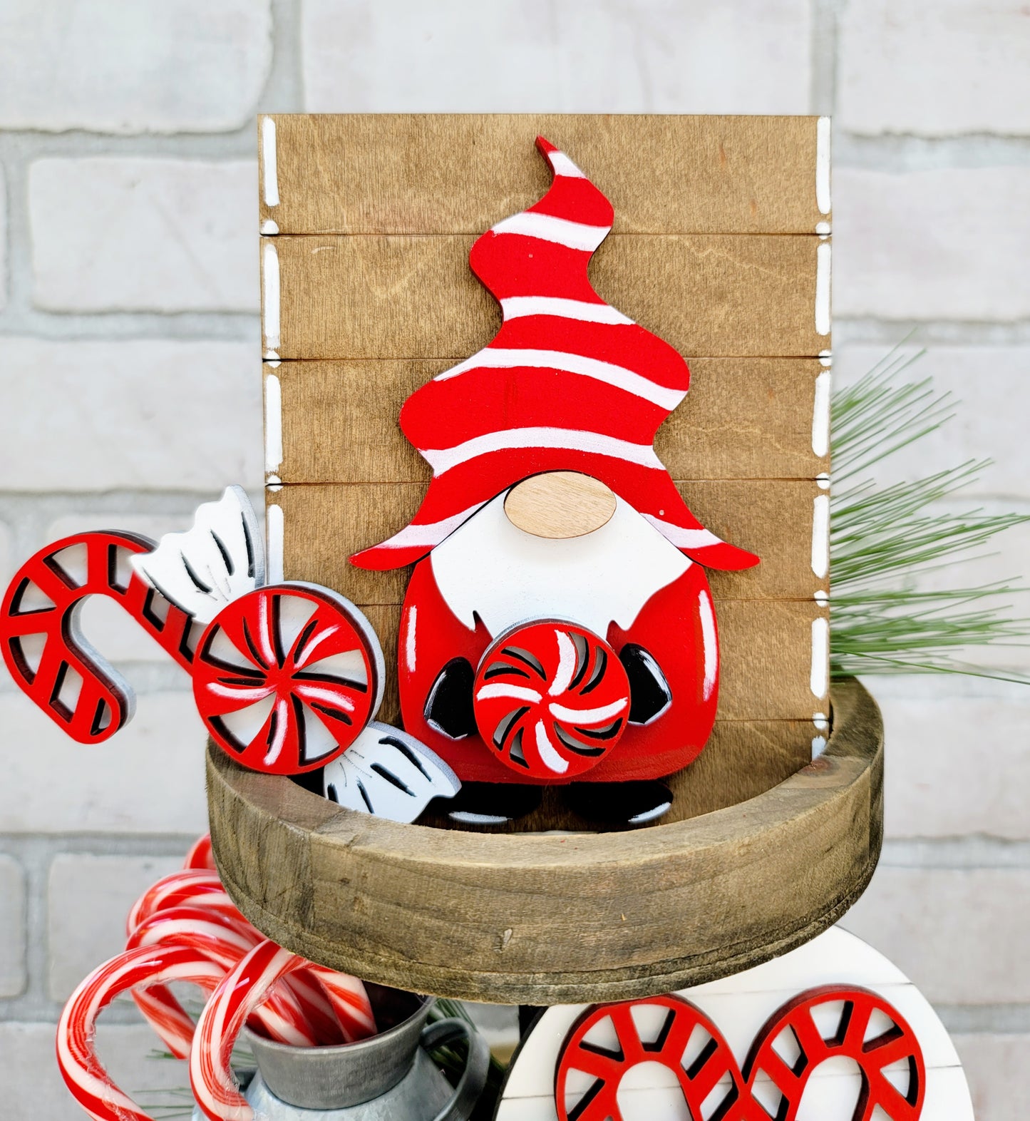 Candy Cane Tiered Tray Set