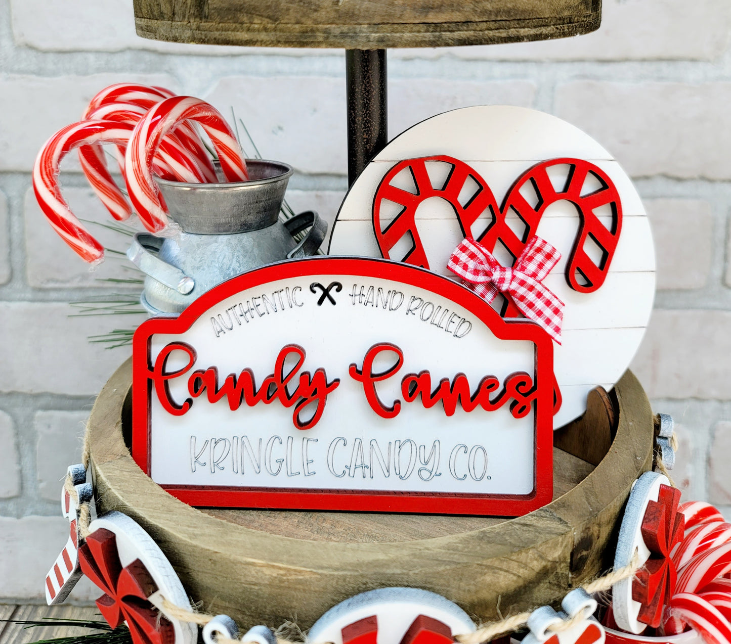 Candy Cane Tiered Tray Set