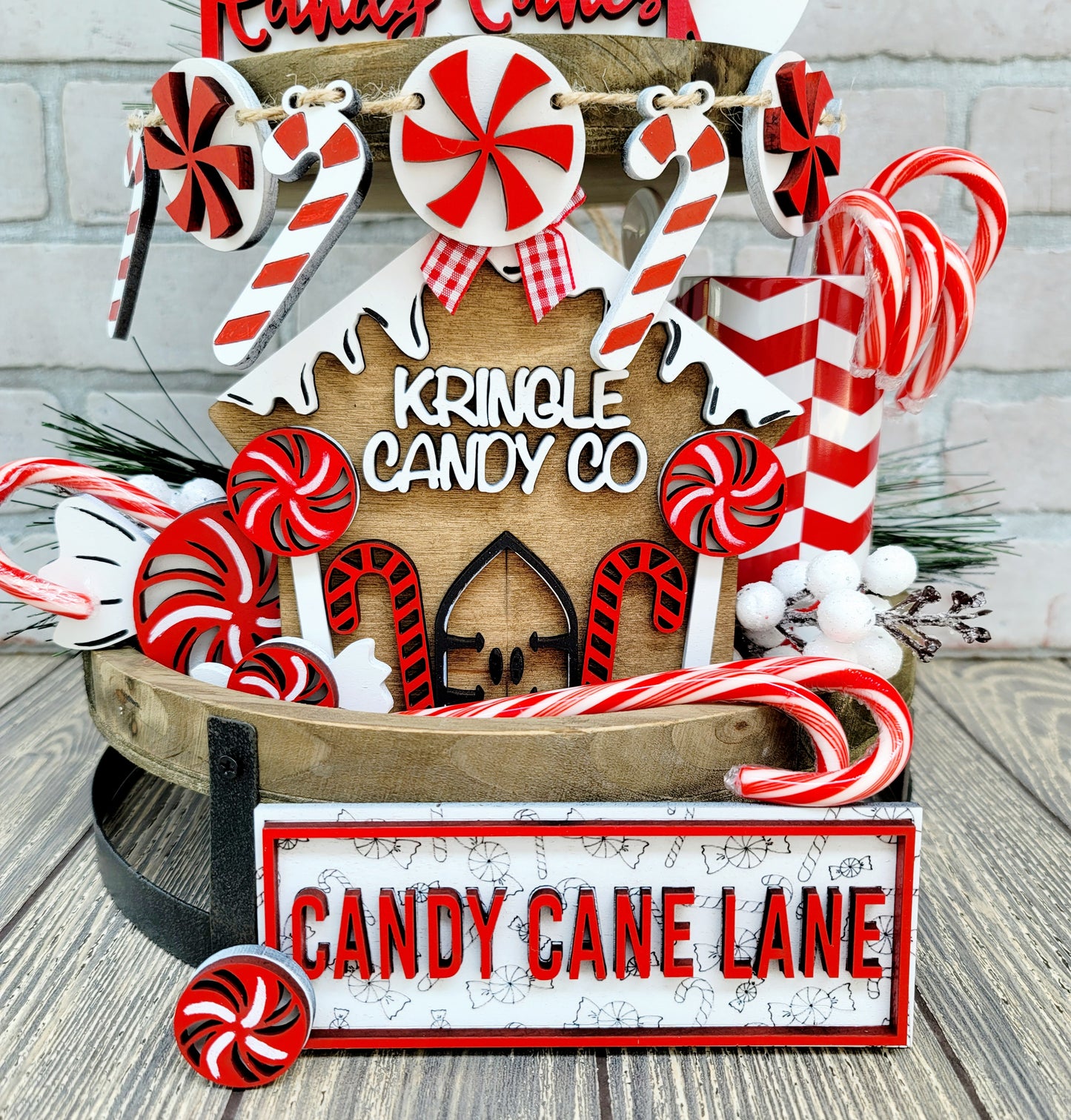 Candy Cane Tiered Tray Set