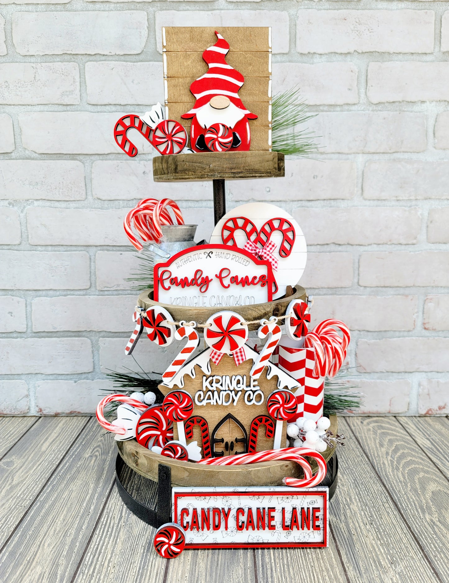 Candy Cane Tiered Tray Set