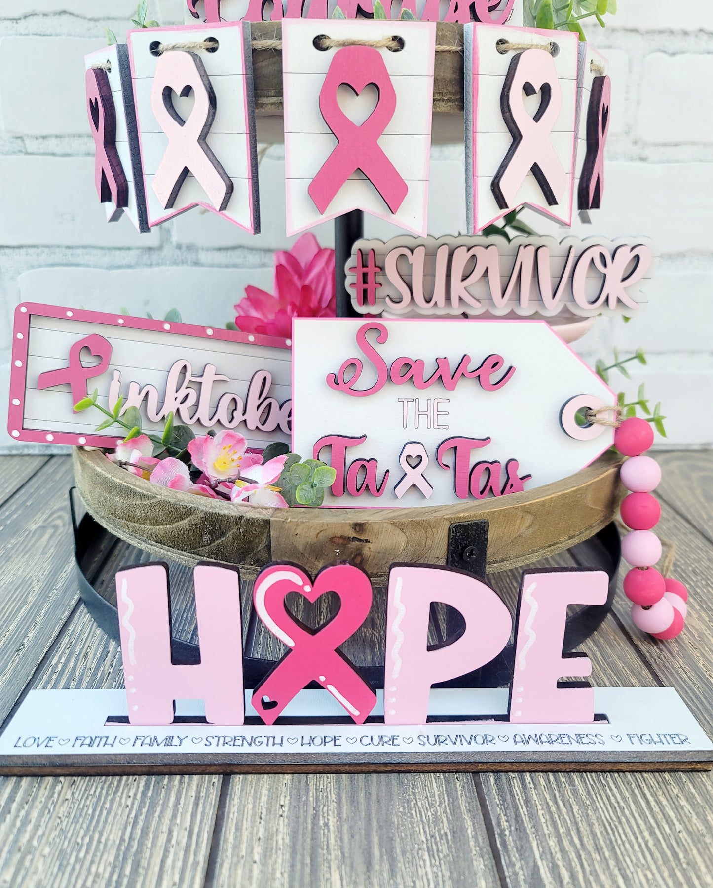 Breast Cancer Tiered Tray Set