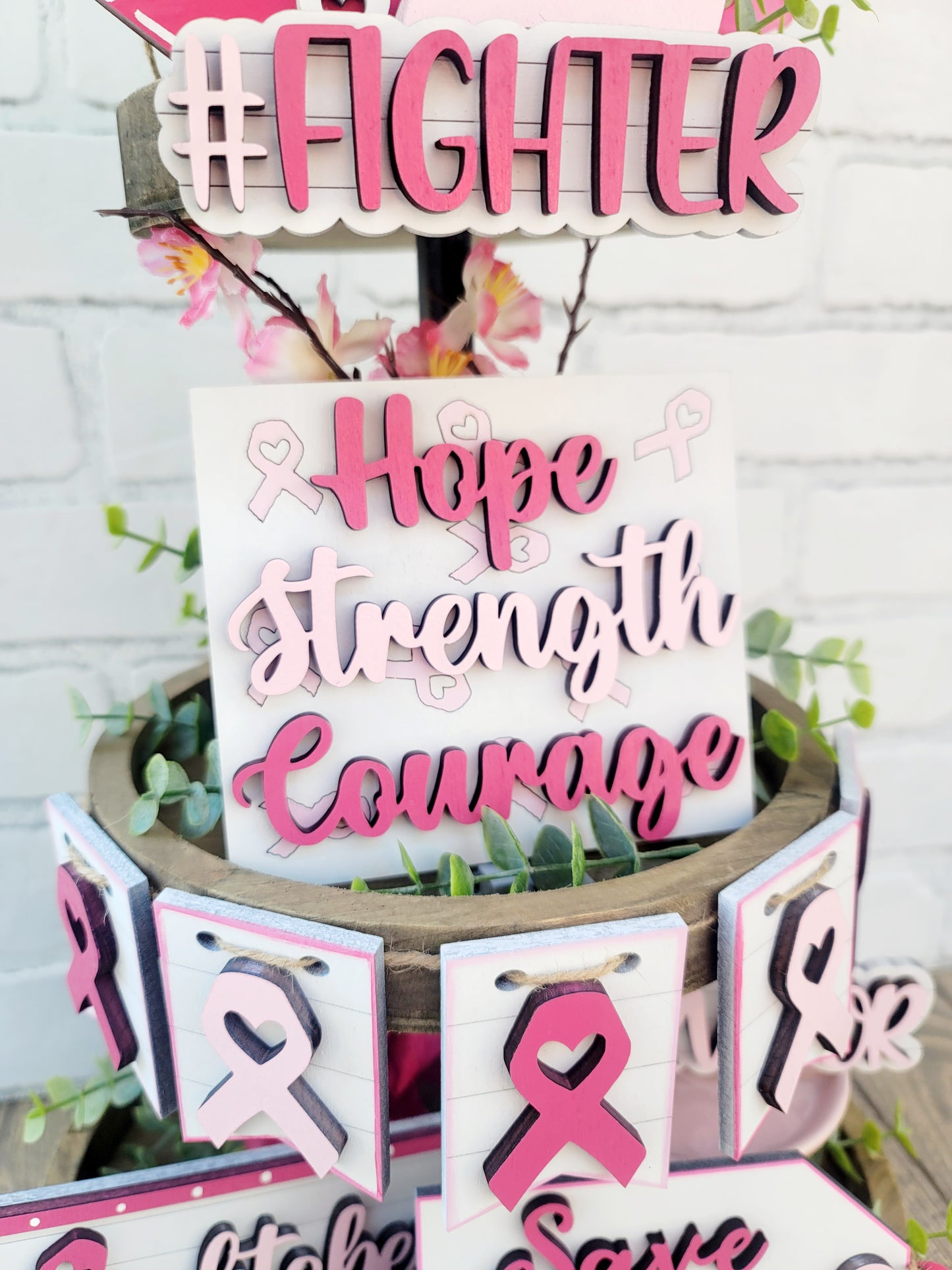 Breast Cancer Tiered Tray Set