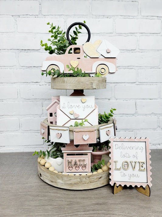 Vintage Valentine's Day Mail Tiered Tray Set