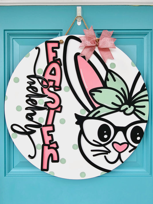 Happy Easter Bunny with Bow Door Hanger