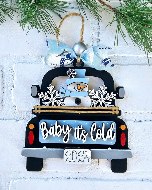 Baby Its Cold Snowman Truck Ornament