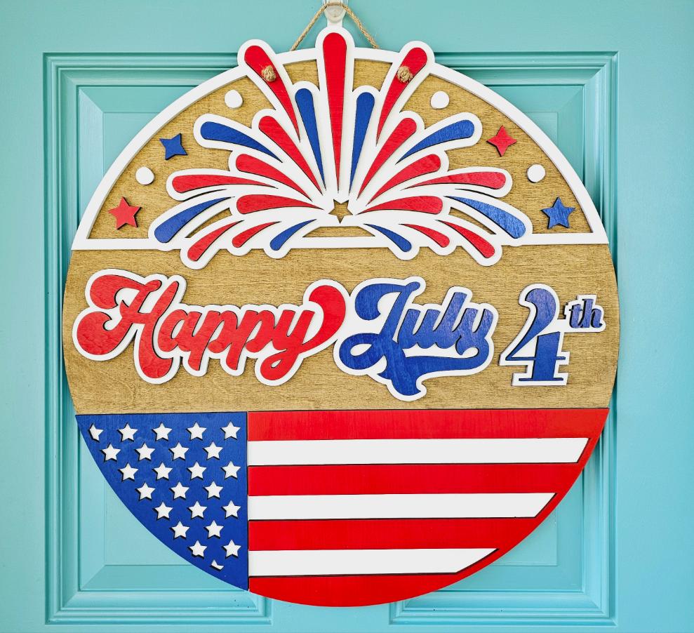 Happy July 4th Fireworks Door Hanger