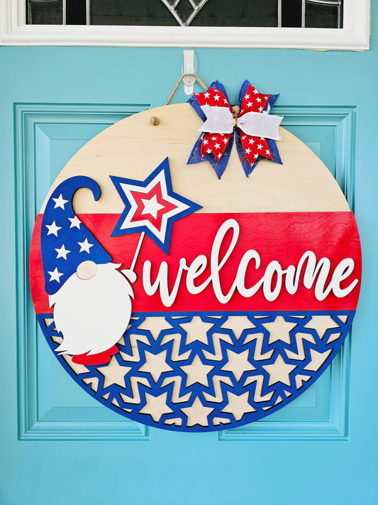 Patriotic Welcome Gnome Door Hanger- wholesale