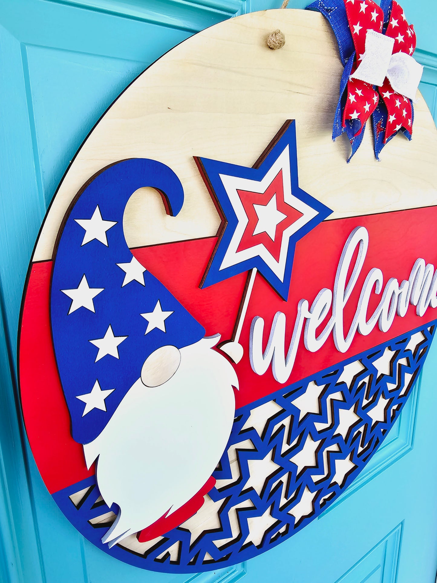 Patriotic Welcome Gnome Door Hanger