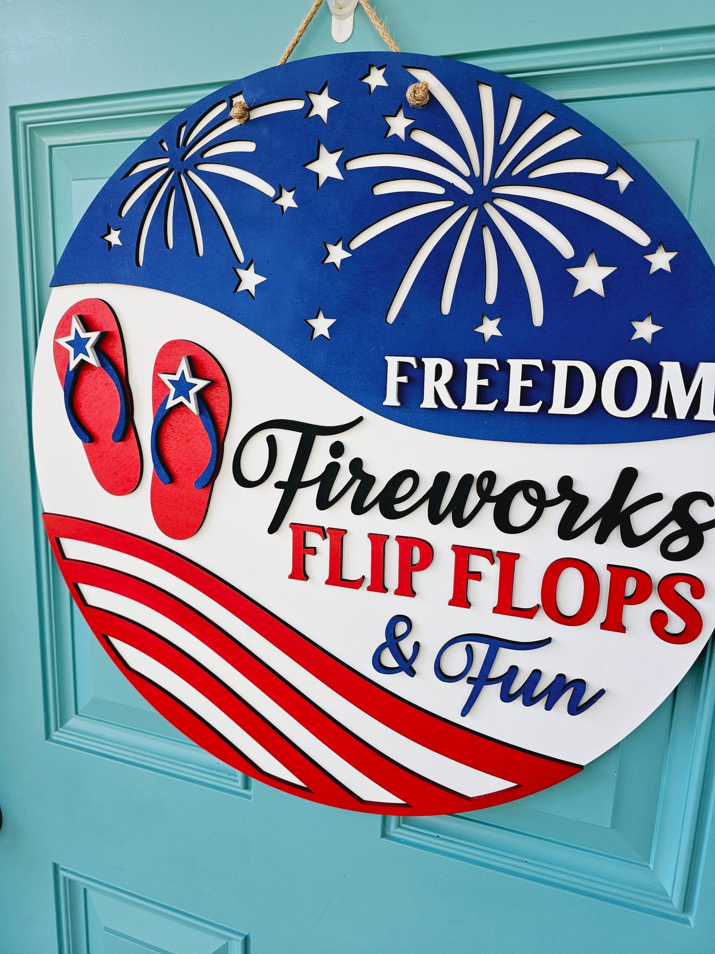 Freedom, Fireworks, Flip Flops & Fun Door Hanger