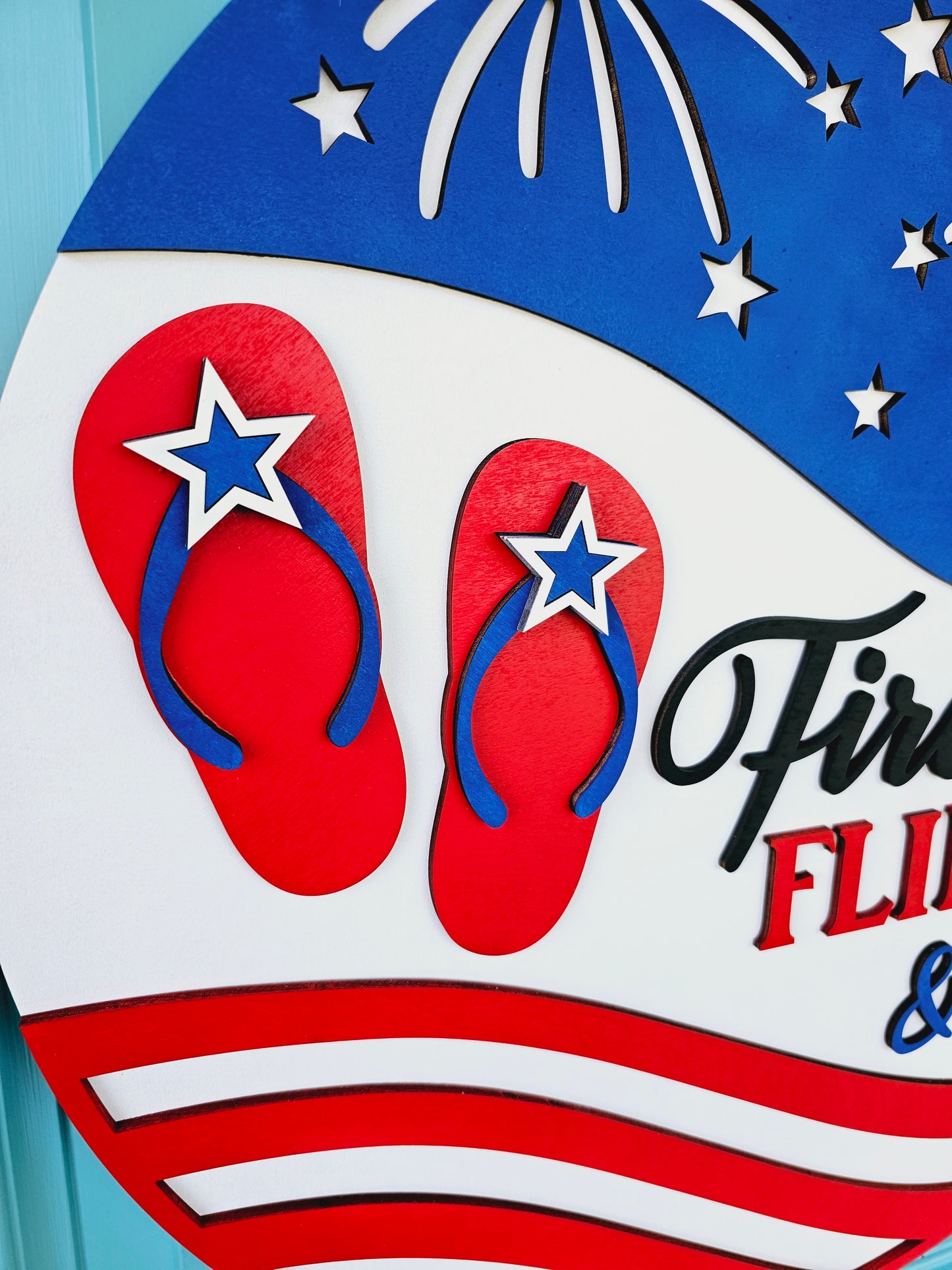 Freedom, Fireworks, Flip Flops & Fun Door Hanger