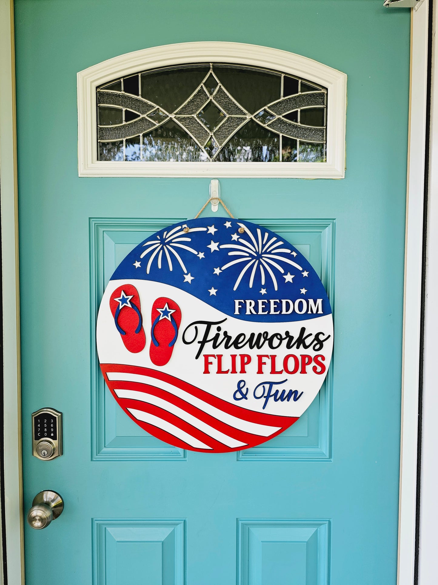 Freedom, Fireworks, Flip Flops & Fun Door Hanger