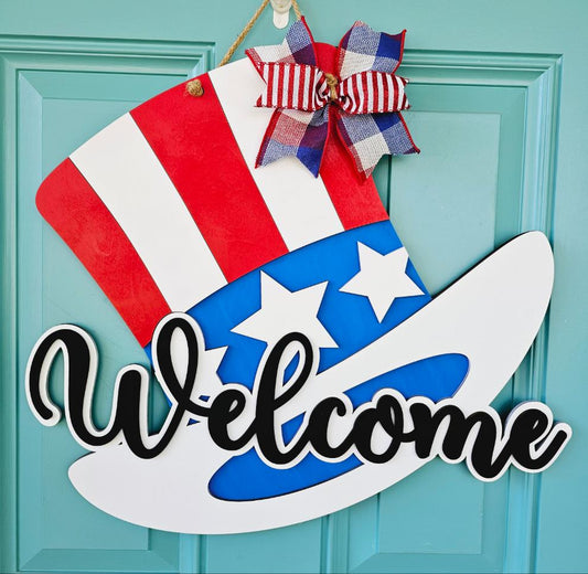 Welcome Patriotic Hat Door Hanger