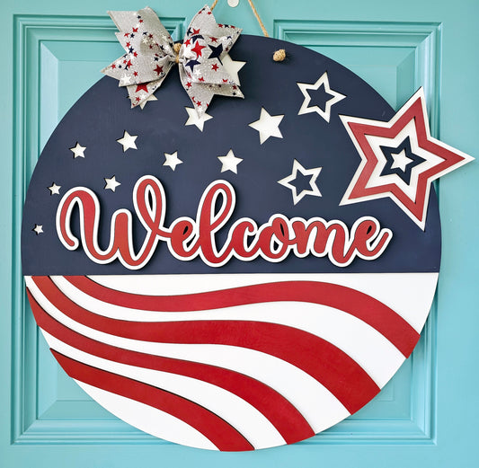 Patriotic Welcome Stars Door Hanger