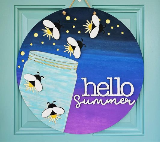 Hello Summer Fireflies Door Hanger