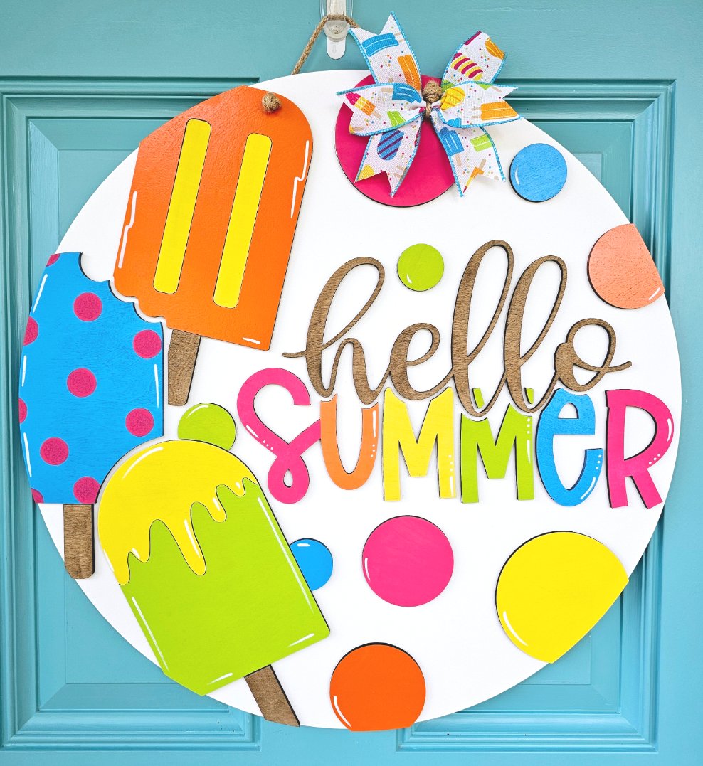 Hello Summer Polka Dot Popsicle Door Hanger