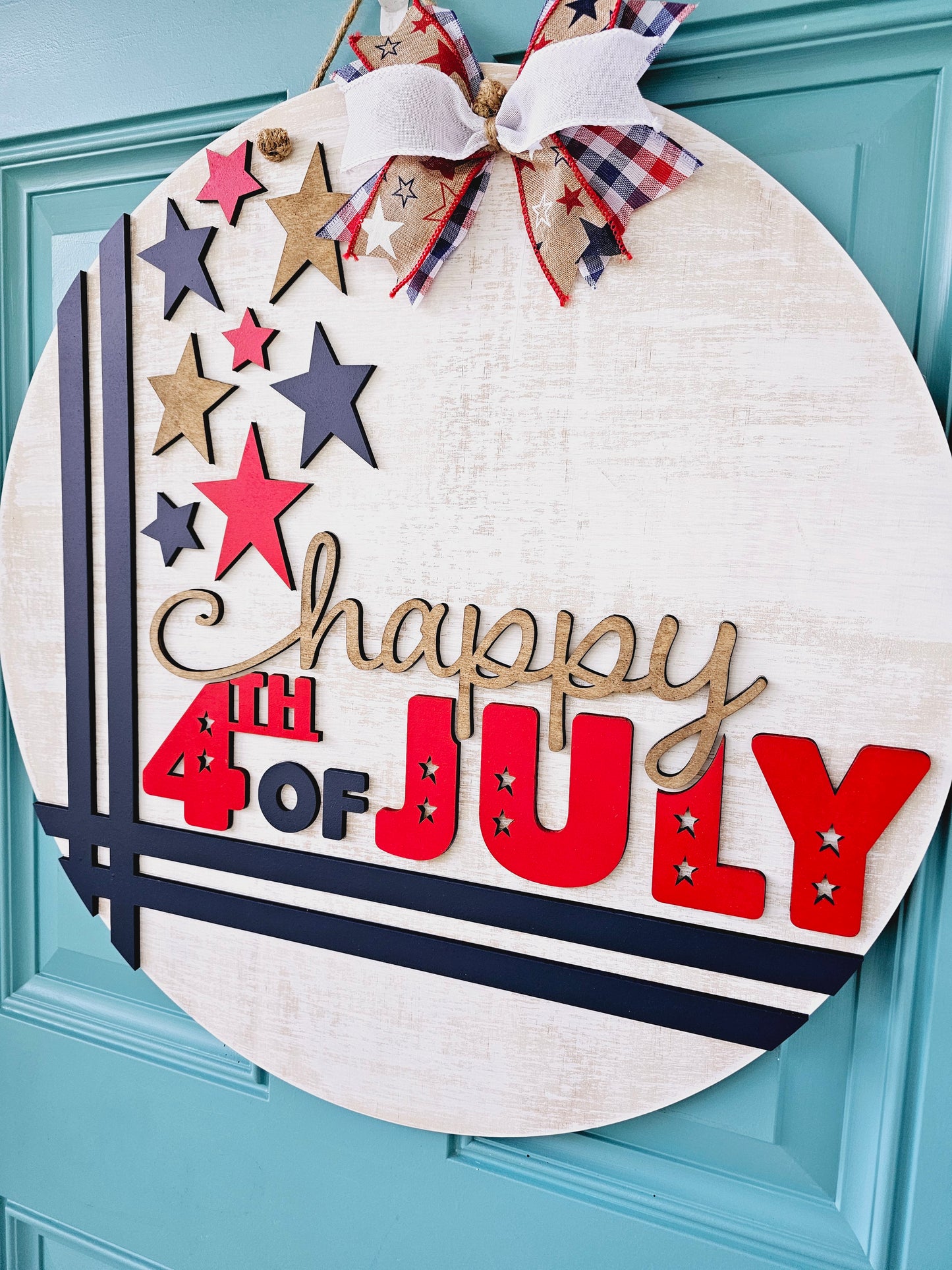 Happy 4th of July Cross Stitch Door Hanger