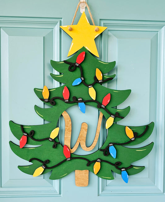 Christmas Tree Initial Door Hanger