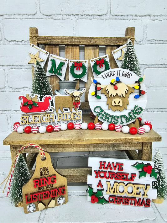 Christmas Cow Tiered Tray Set