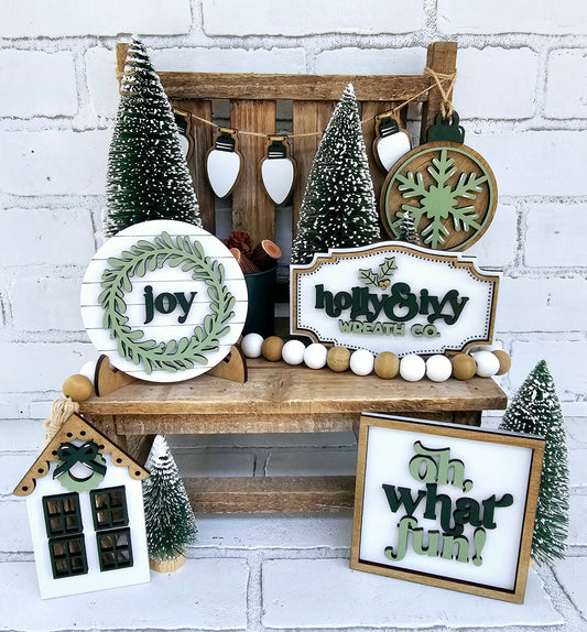 Holly & Ivy Muted Christmas Tiered Tray Set