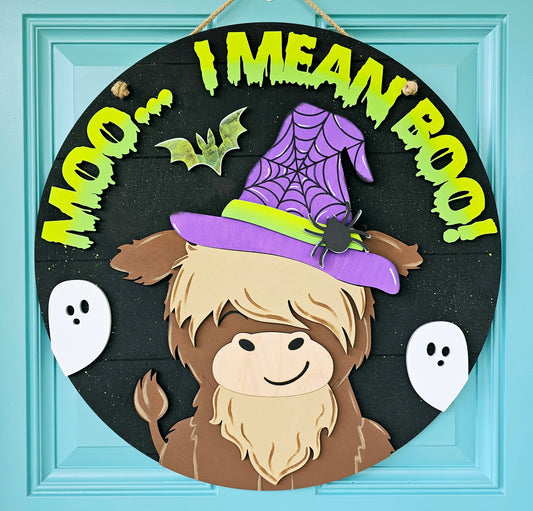 Moo I Mean Boo Cow Door Hanger